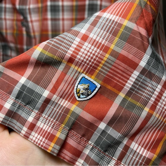 Kuhl Men's orange grey plaid checkered outdoor hiking button down shirt in XXL - Picture 4 of 6